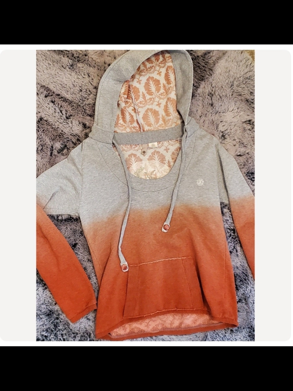 Element Gray and Rust-Patterned Hand Embroidered Fox Pullover Medium